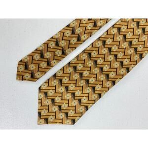 Men Brioni Italy Handmade gold silk floral geometric graphic neck tie